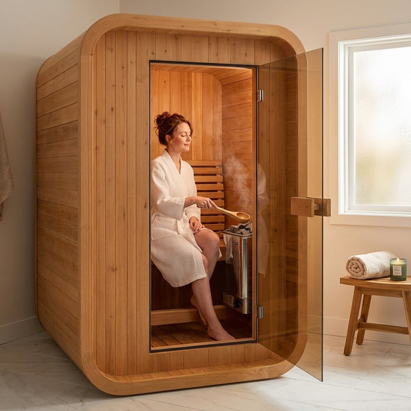 Indoor Sauna Built for Home Wellness, Canadian Cedar Construction, Tempered Glass Door, Heat Therapy