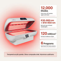 Red Light Therapy Capsule Built for Full Body Sessions, high-quality LEDs, Clamshell Design, Touch Control — Results & Stats